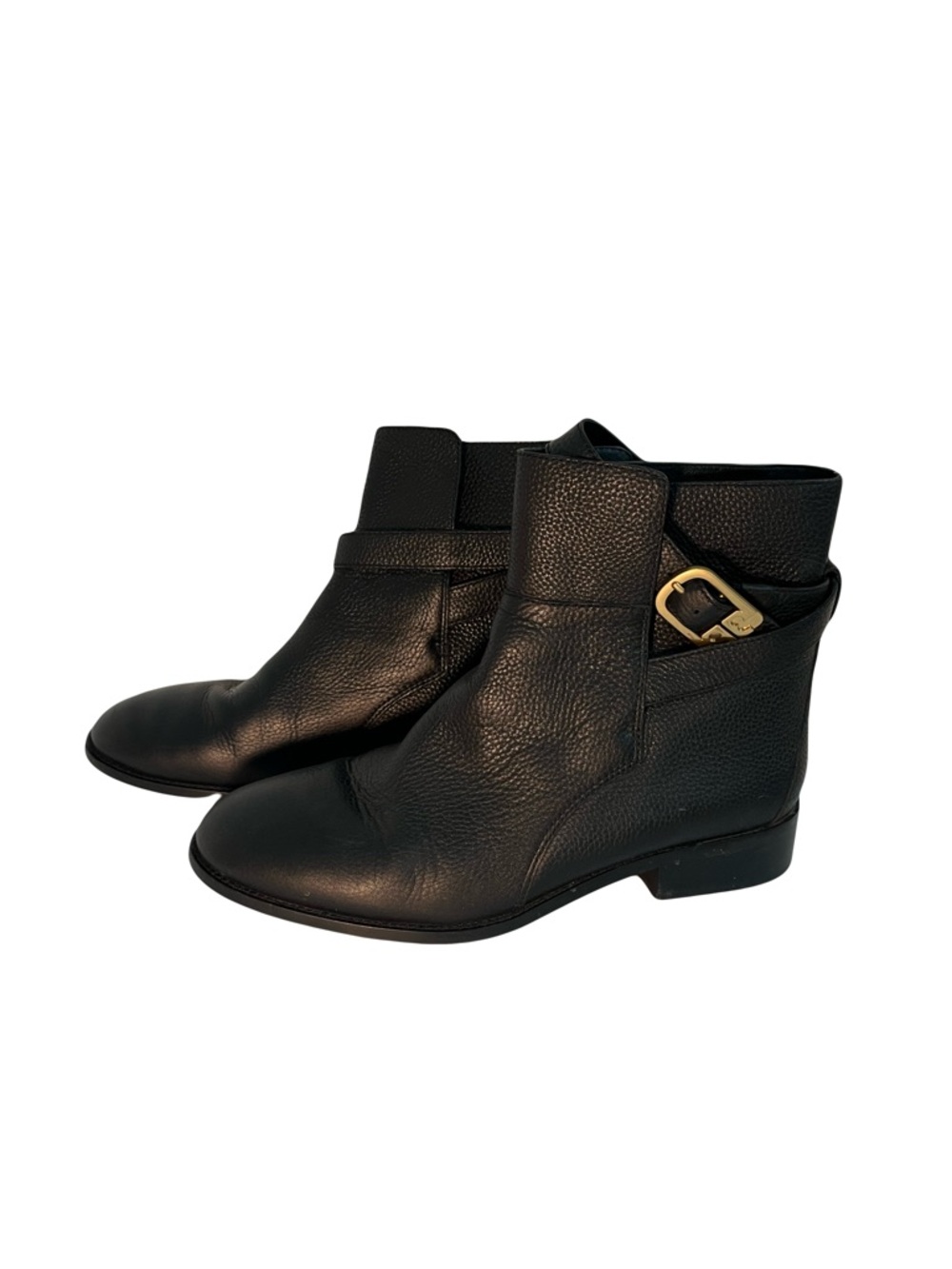 Tory Burch Size 11 Black Leather Boots with Gold Buckle